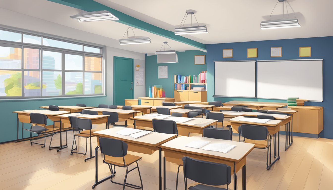 My Tuition Centre: Boosting Your Child's Academic Success A classroom filled with desks, whiteboards, and educational materials at my tuition centre