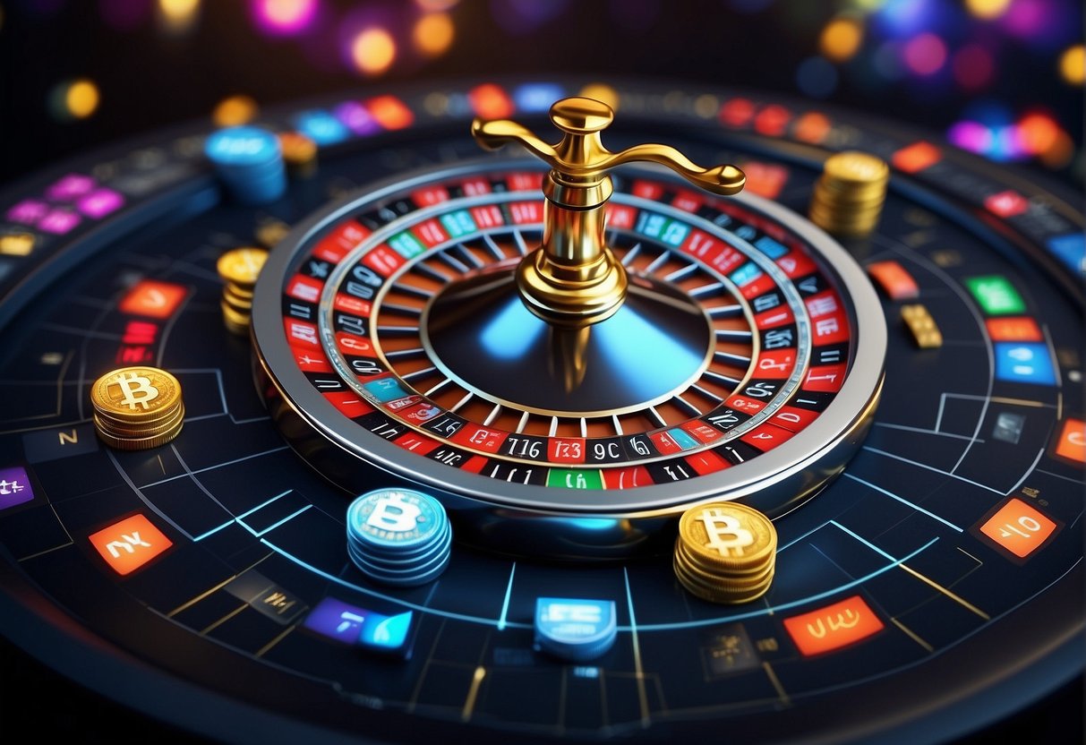 A colorful digital interface displaying various crypto gambling welcome bonuses and deposit bonus offers for new players