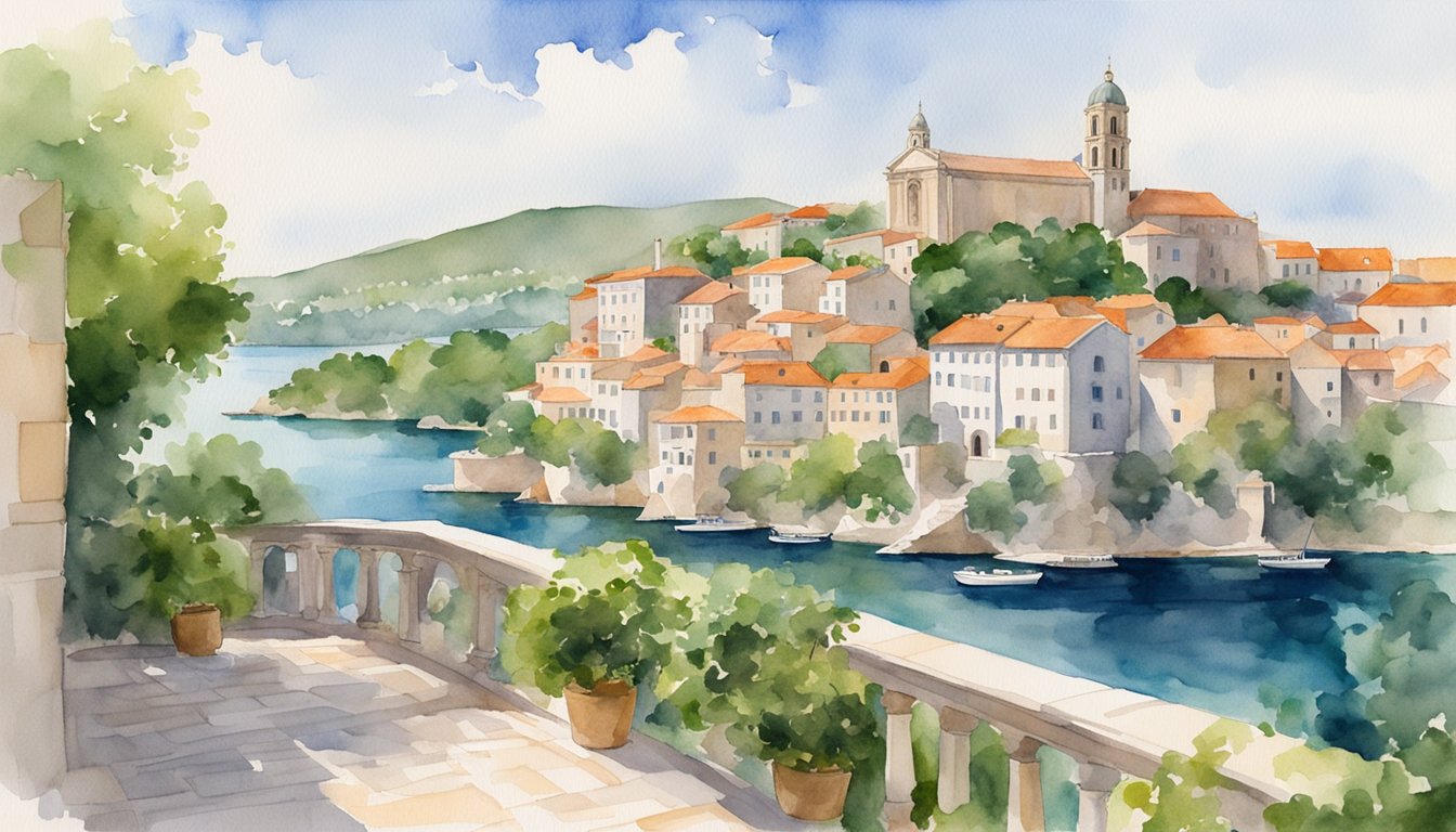 Lush greenery, cascading waterfalls, and historic architecture in the coastal town of Šibenik, Croatia