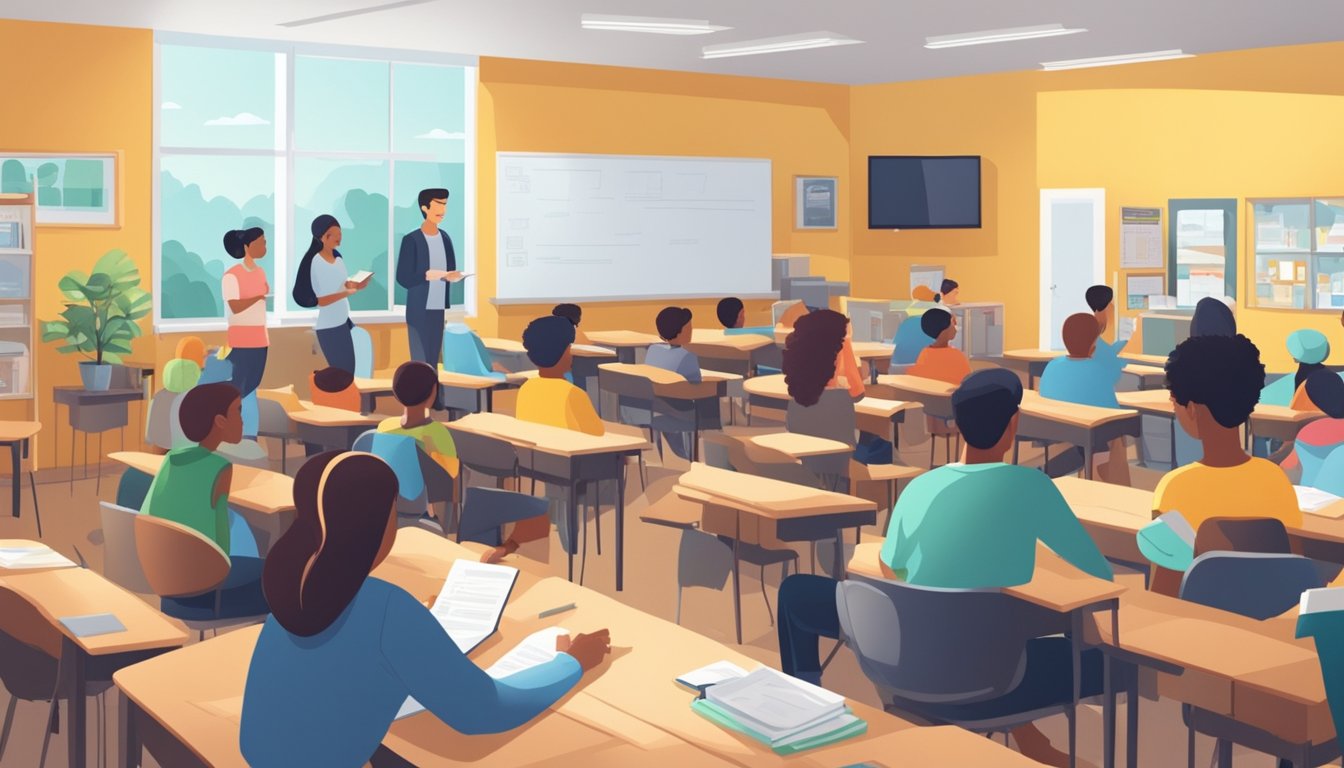 Revolutionising the Tuition Business Model: A Singaporean Perspective A classroom filled with students and a teacher discussing fees and payment options for tuition services