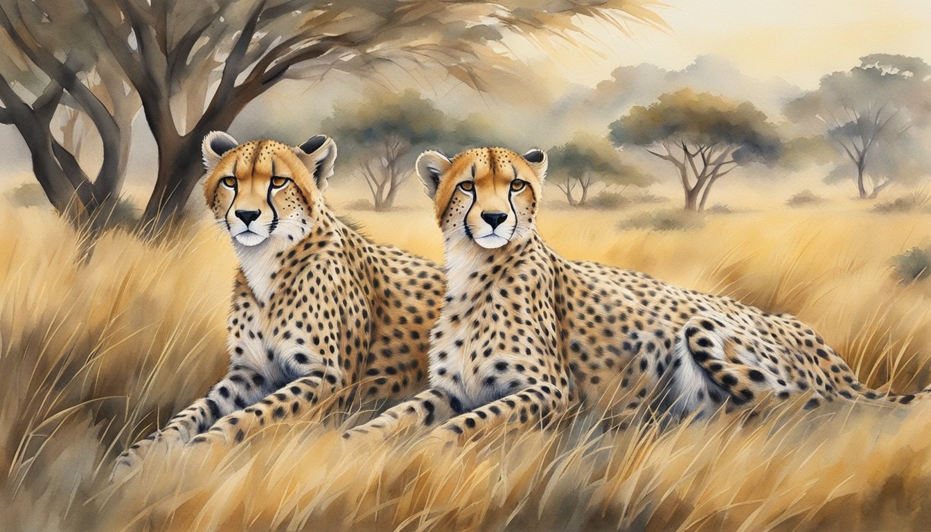 Cheetahs roam the savannah, hunting prey and resting in the shade of acacia trees.</p><p>Their sleek bodies and spotted fur blend seamlessly with the golden grasses, embodying the essence of speed and grace