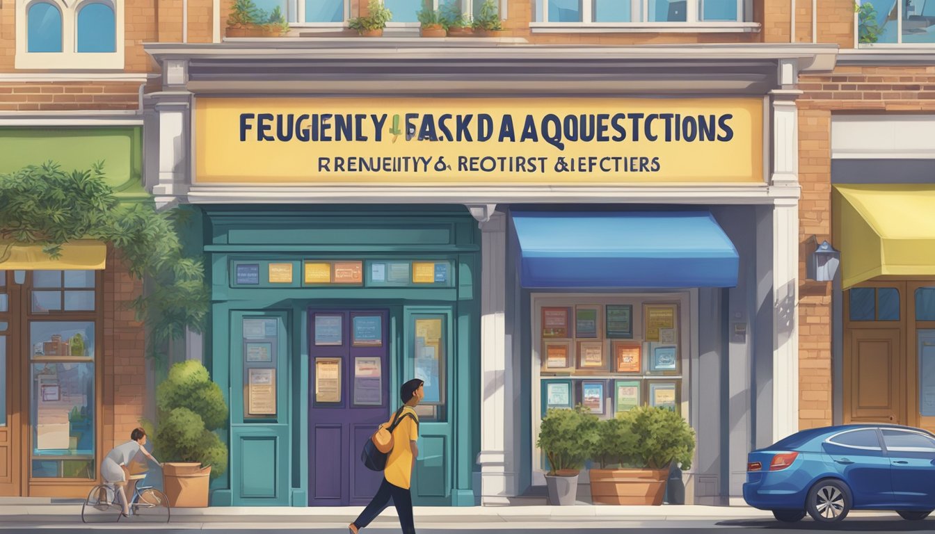 A brightly lit sign reading "Frequently Asked Questions" hangs above the entrance to Champs Tuition Centre, drawing attention to the bustling activity within