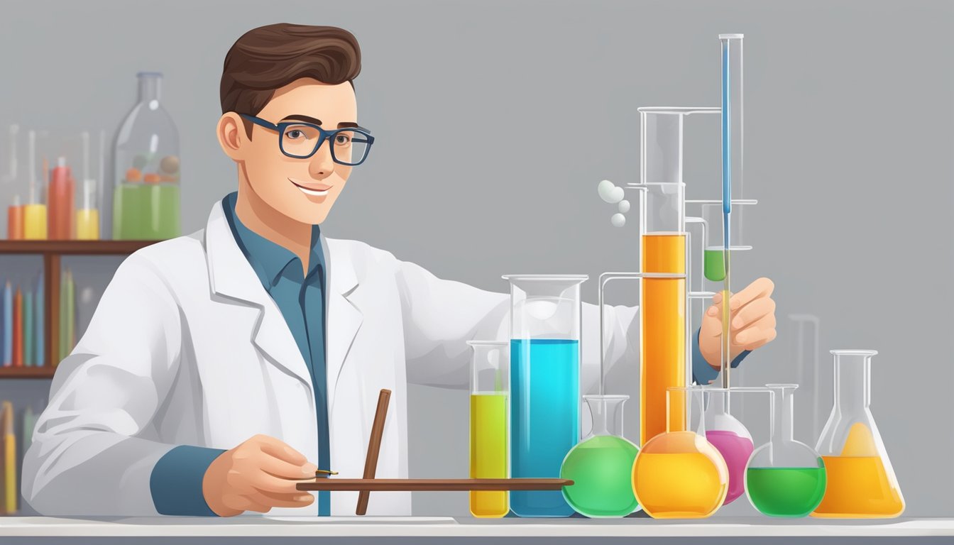 A chemistry tutor demonstrates fundamentals with a twig model