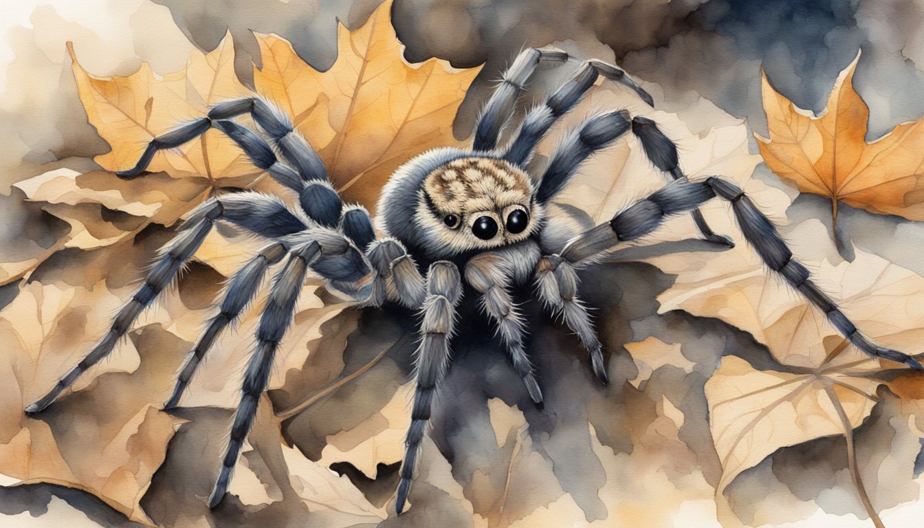 A wolf spider crouches on a bed of dead leaves, its eight legs poised to pounce.</p><p>The moonlight casts eerie shadows across its furry body