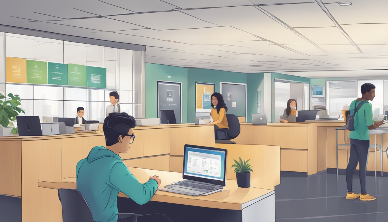 A student paying iacademy tuition at the front desk