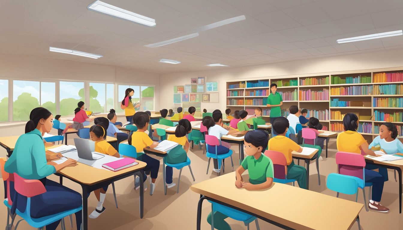Kingston Tuition Centre: The Best Place to Boost Your Child's Education A bustling Kingston tuition centre with students studying, teachers instructing, and colorful educational materials displayed
