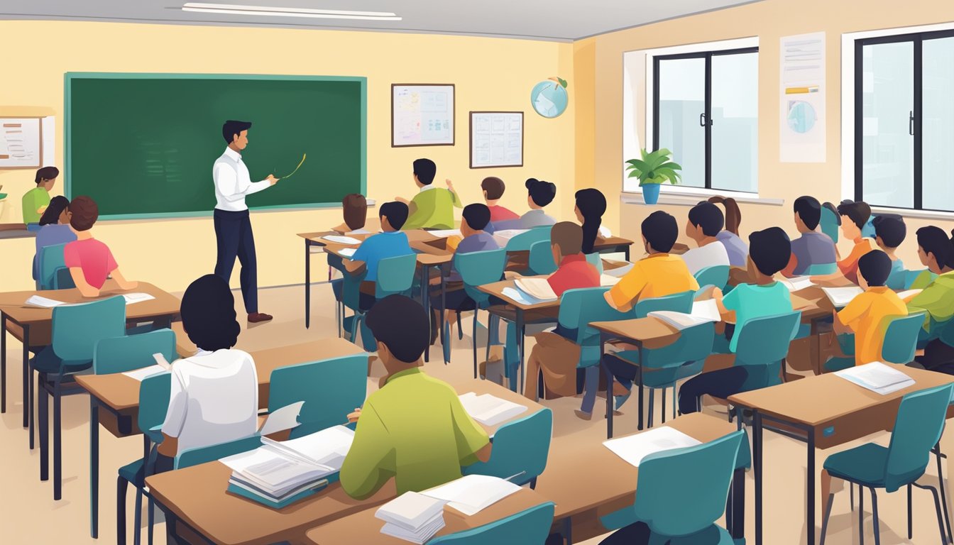 Kingston Tuition Centre: The Best Place to Boost Your Child's Education A busy classroom at Kingston Tuition Centre, with students enrolling and discussing course details
