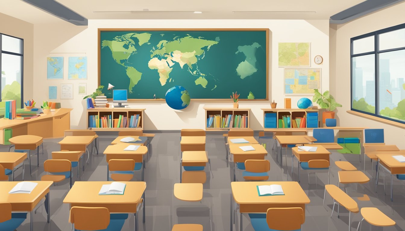 Secondary Geography Tuition: Boosting Your Child's Understanding of the World A classroom with a world map on the wall, globe on the desk, and students