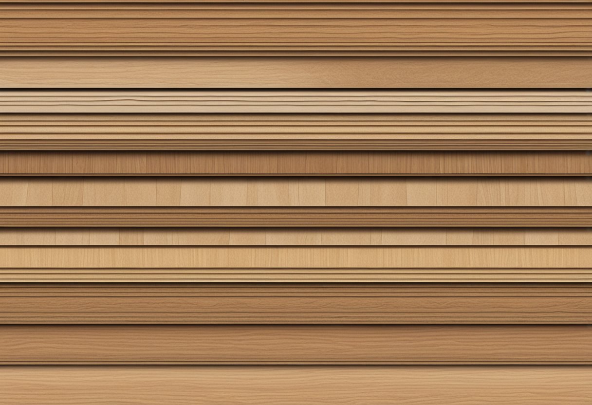 A stack of 18mm flooring chipboard sheets, neatly arranged with visible wood grain texture and varying shades of brown