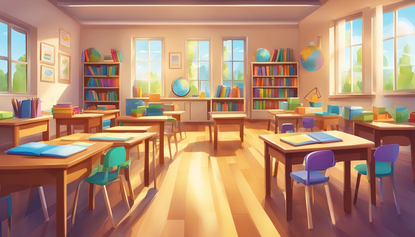 MindChamps Tuition: The Ultimate Solution for Your Child's Academic Success A colorful classroom with books, educational materials, and interactive learning tools arranged neatly on desks. Bright, natural light streams in through large windows, creating a warm and inviting atmosphere