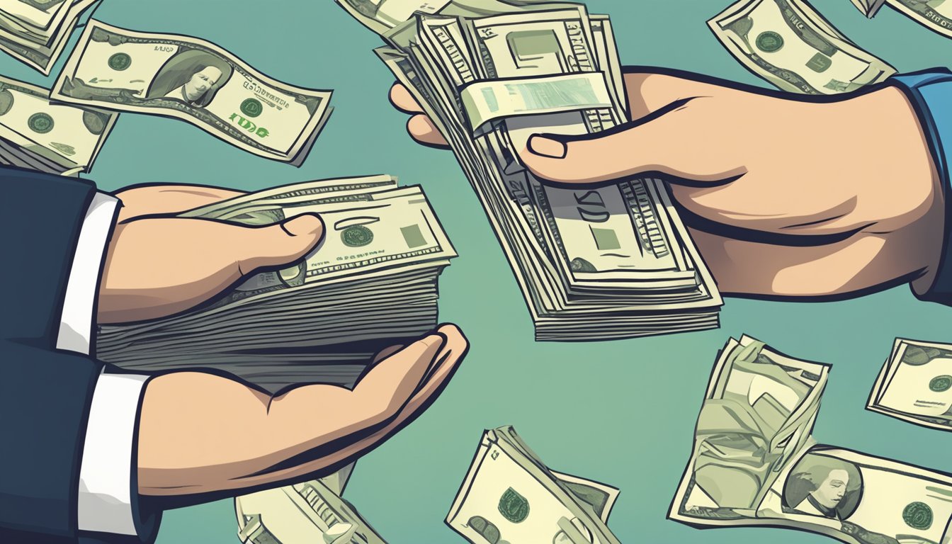 A stack of cash being handed over to a university official
