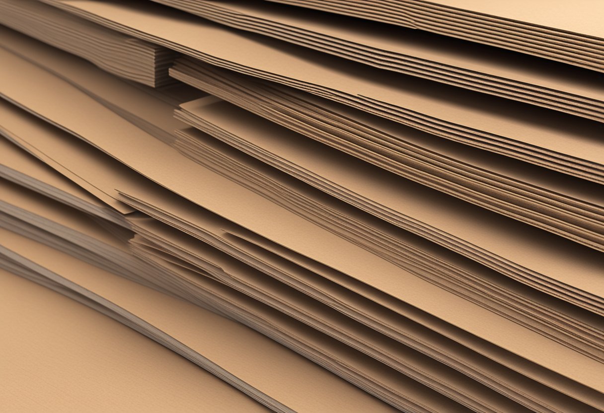 A stack of 18mm chipboard sheets neatly arranged on a warehouse shelf. Each sheet is uniform in size and thickness, with a smooth, light brown surface and visible wood grain texture