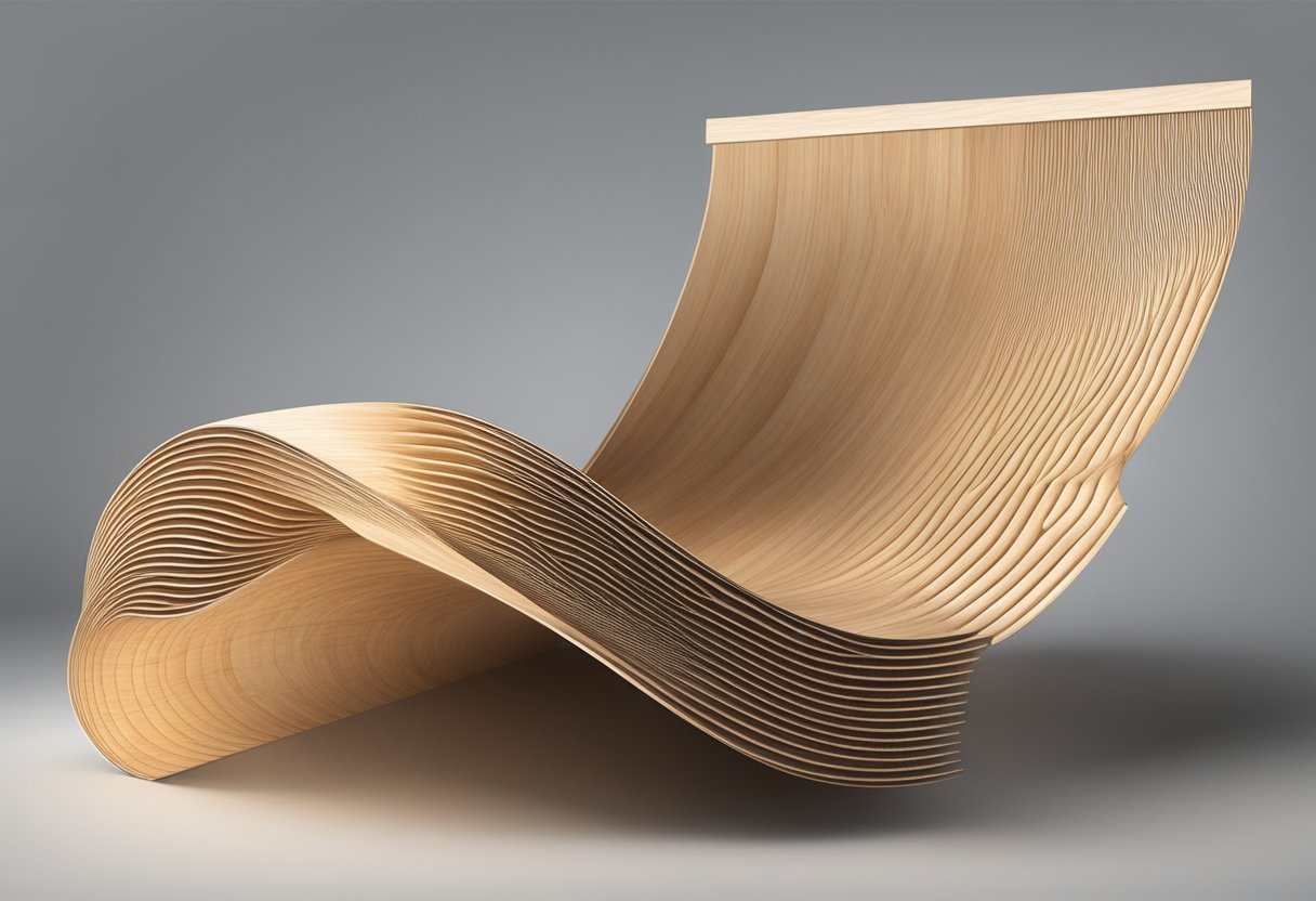 A sheet of flexible plywood bending around a curved form