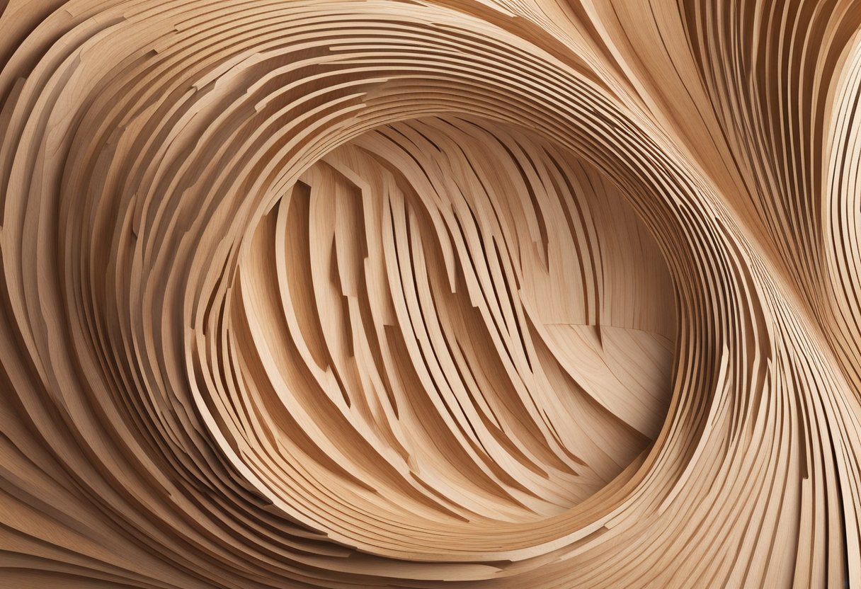 Bendy ply bends around a curved form, showing its flexibility and strength. Light reflects off its smooth surface, highlighting its natural wood grain