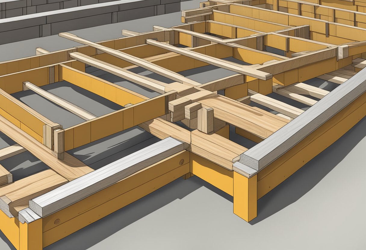 An illustration of LVL joists stacked in a construction site, showing their basic structure and placement