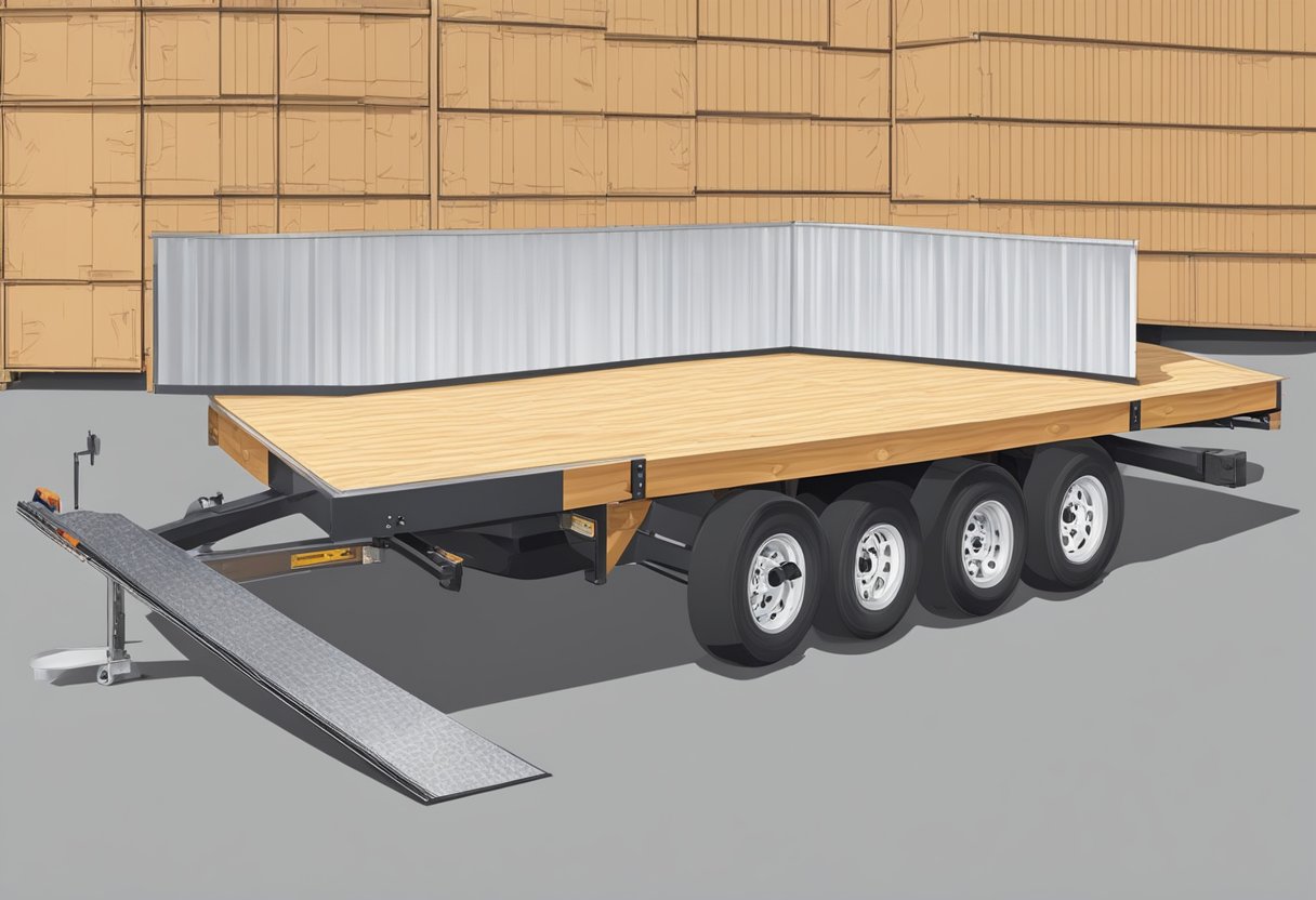 The construction trailer floor is made of sturdy plywood panels, secured with metal fasteners, and covered with a layer of protective sealant