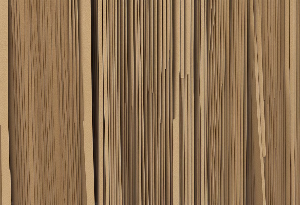 A stack of 22mm chipboard sheets neatly arranged on a warehouse shelf, with visible wood grain texture and rough edges