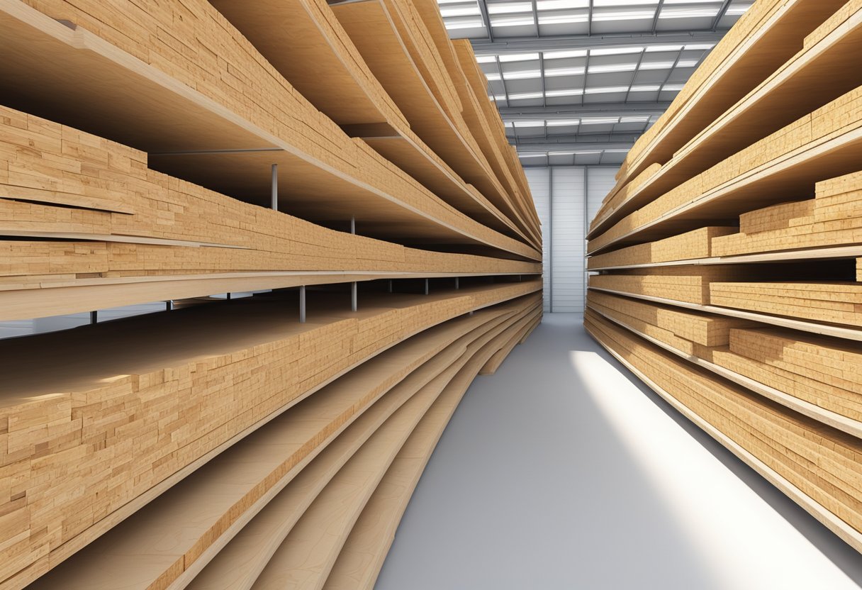 A stack of T&G OSB boards neatly arranged in a warehouse