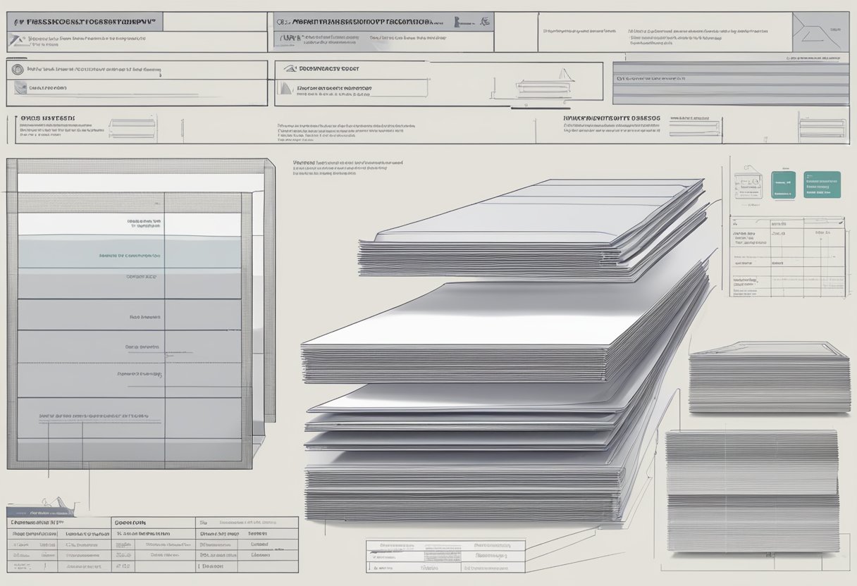 A stack of F17 formply sheets, showing smooth surface and sturdy construction, with clear labeling of features and benefits