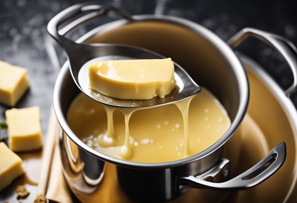 Butter melting in a saucepan, turning golden brown with a nutty aroma