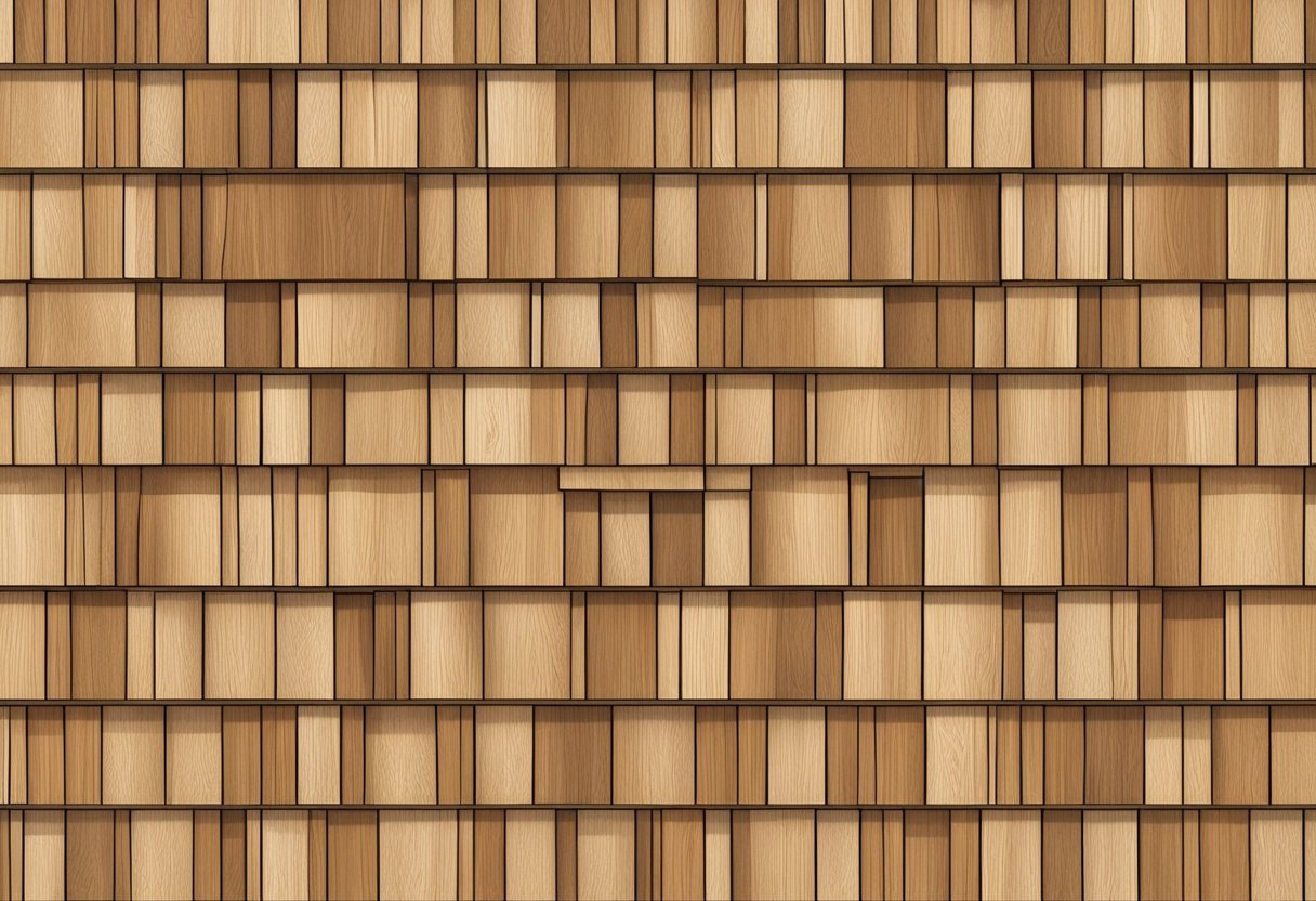 A stack of textured plywood sheets arranged in a neat row, showing the grain and texture of the wood