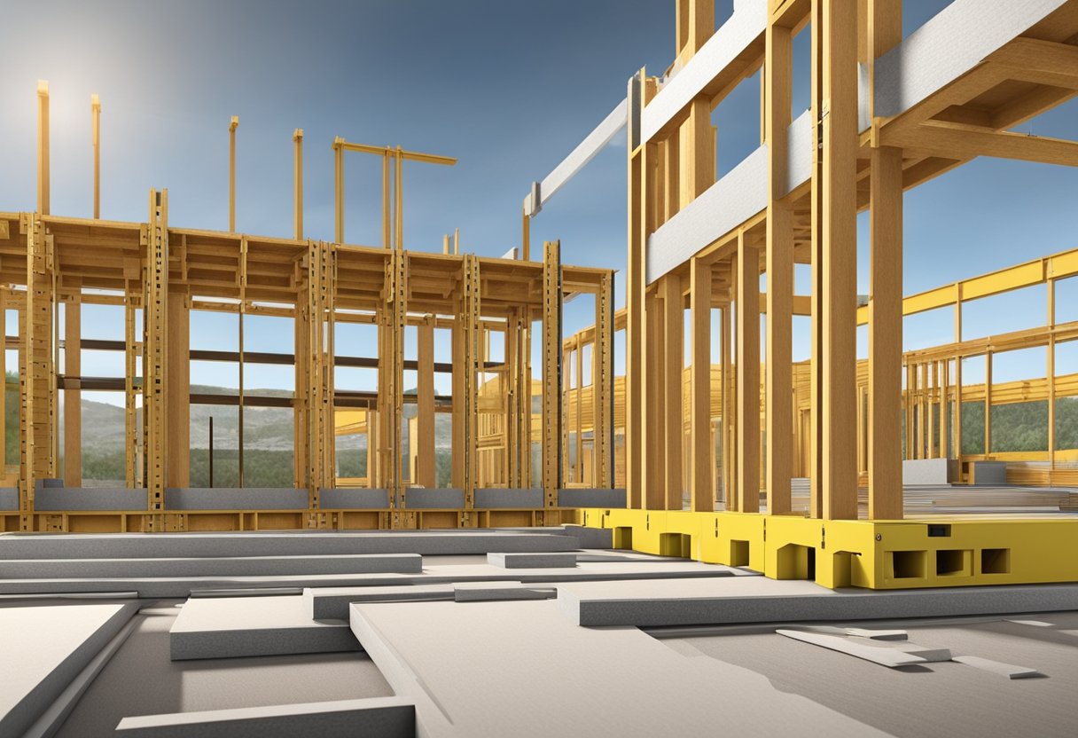 LVL formwork components arranged on a construction site