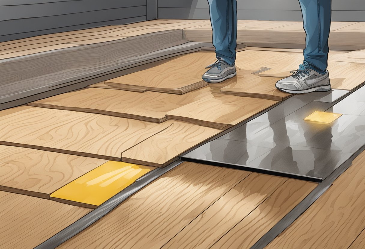 Non-slip plywood being used on a wet surface, preventing slips and falls