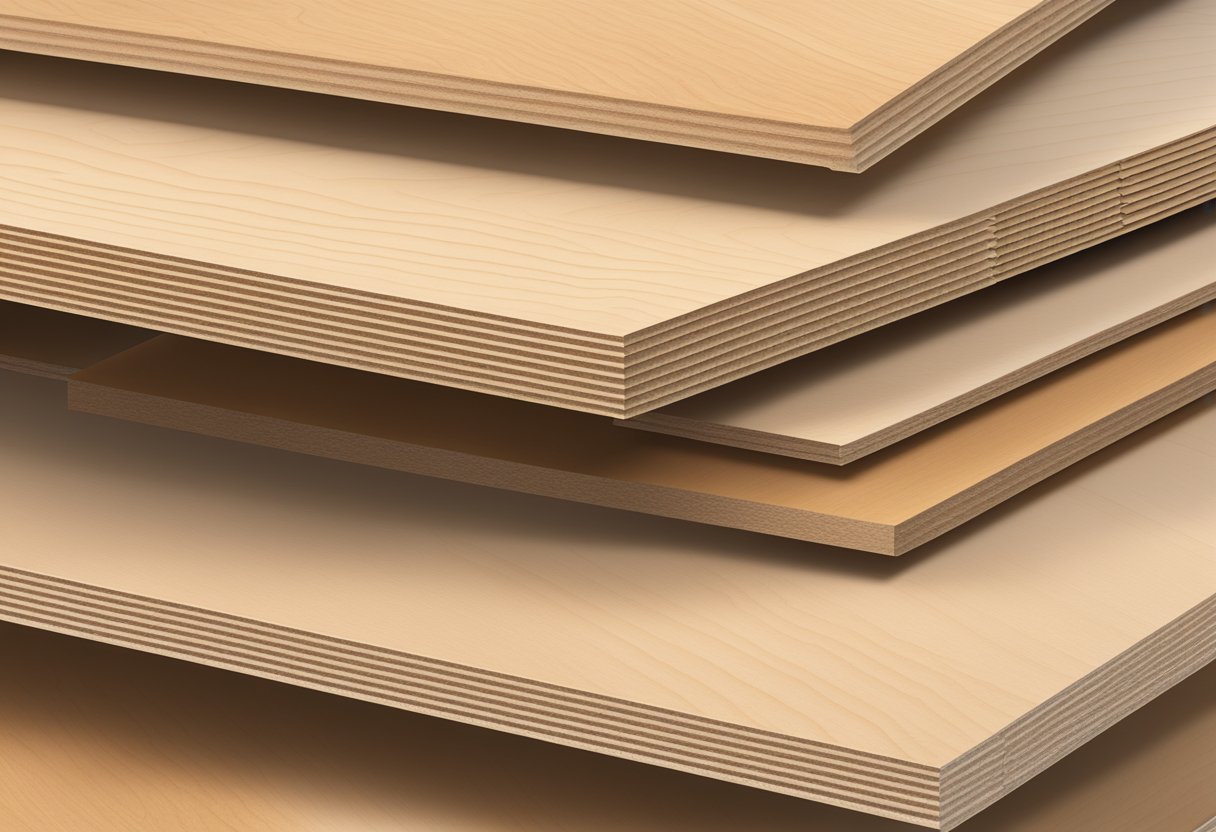 A stack of durable polyester plywood sheets, showcasing their strength and versatility in construction and design projects