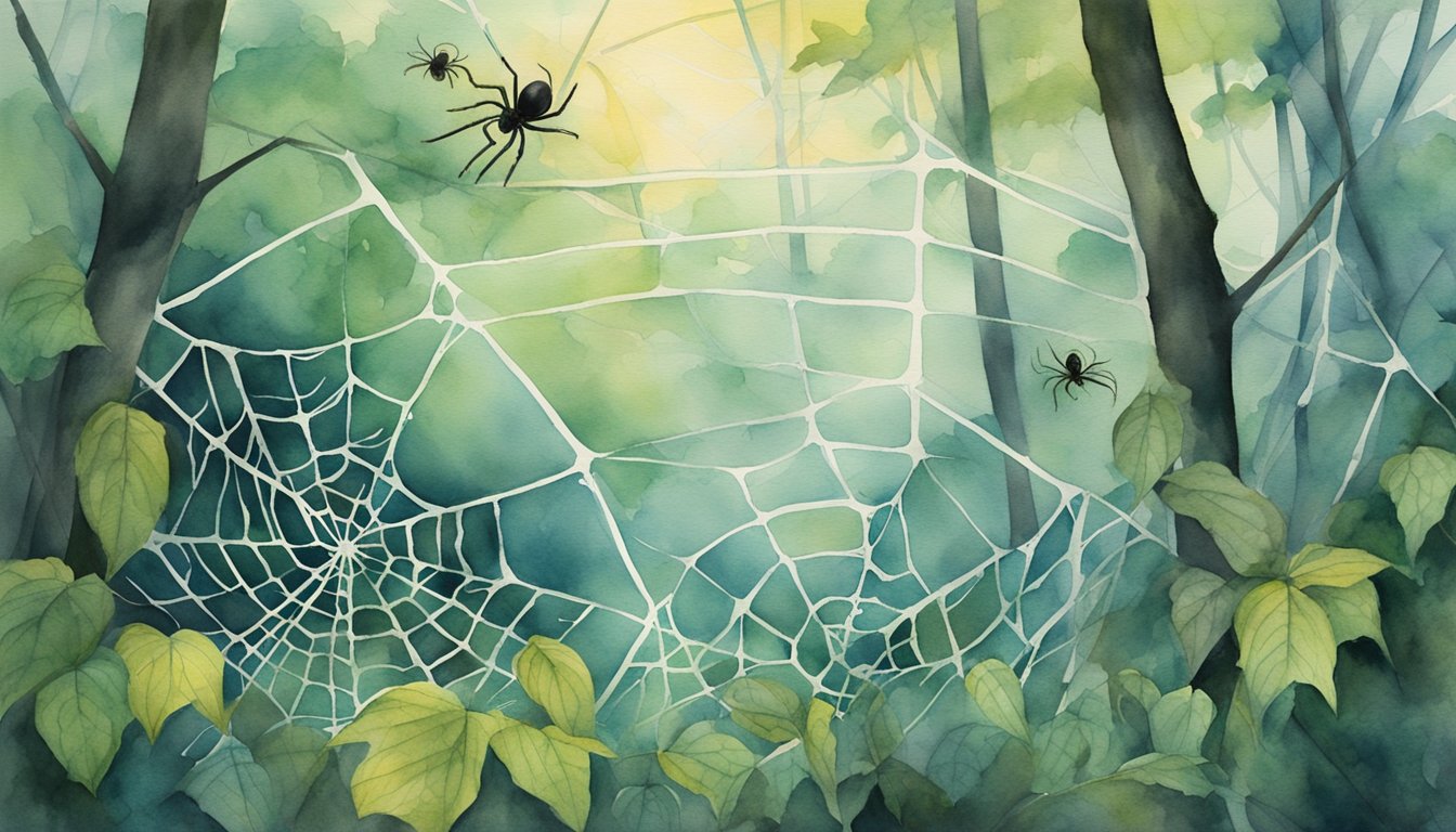 Spiders spin webs in a forest, catching insects.</p><p>They crawl on branches, blending in with leaves