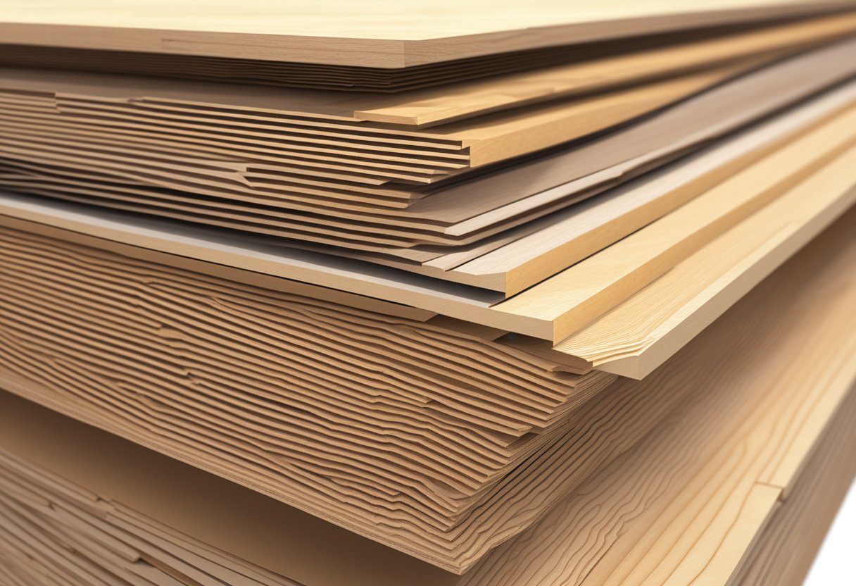 A stack of plywood sheets neatly packaged according to industry standards