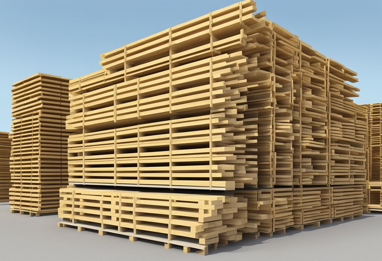 A stack of LVL formwork timber arranged neatly on a construction site, ready for use