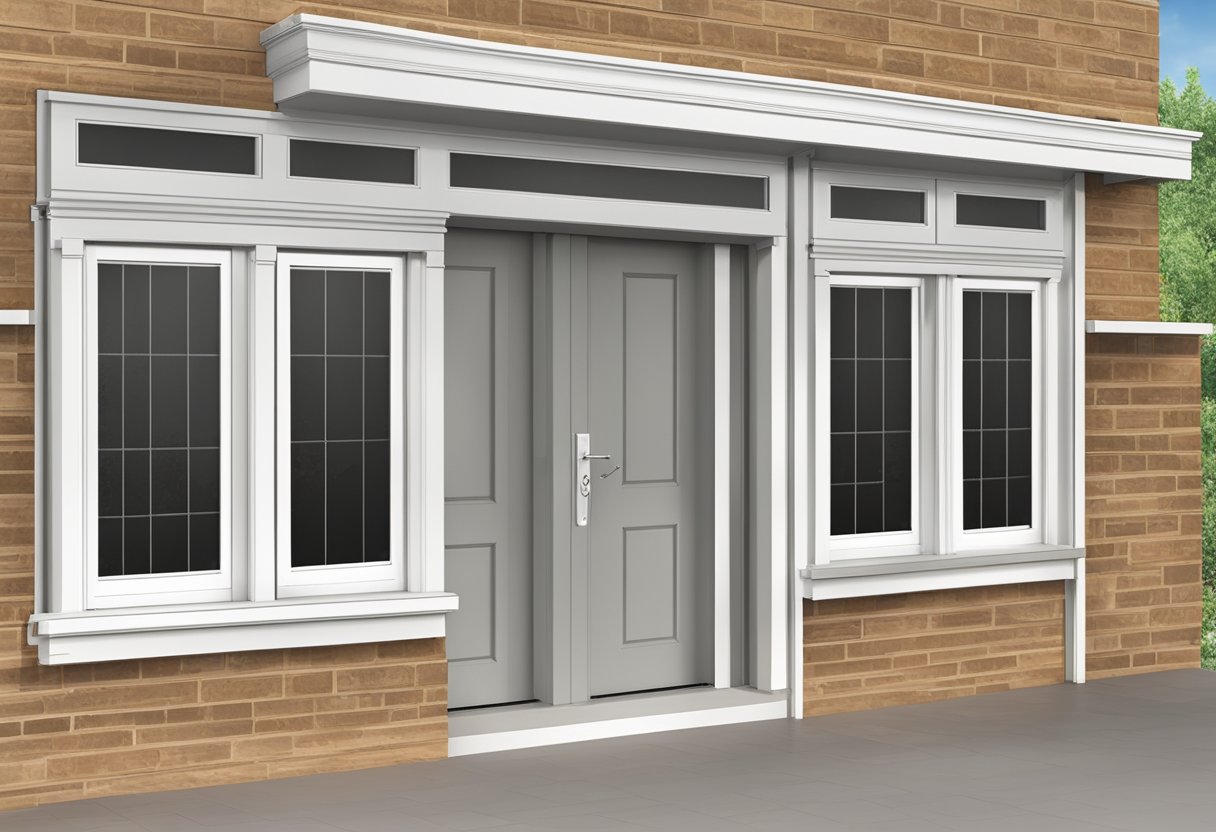 A level lintel is installed above a door frame, supported by sturdy brackets on each side