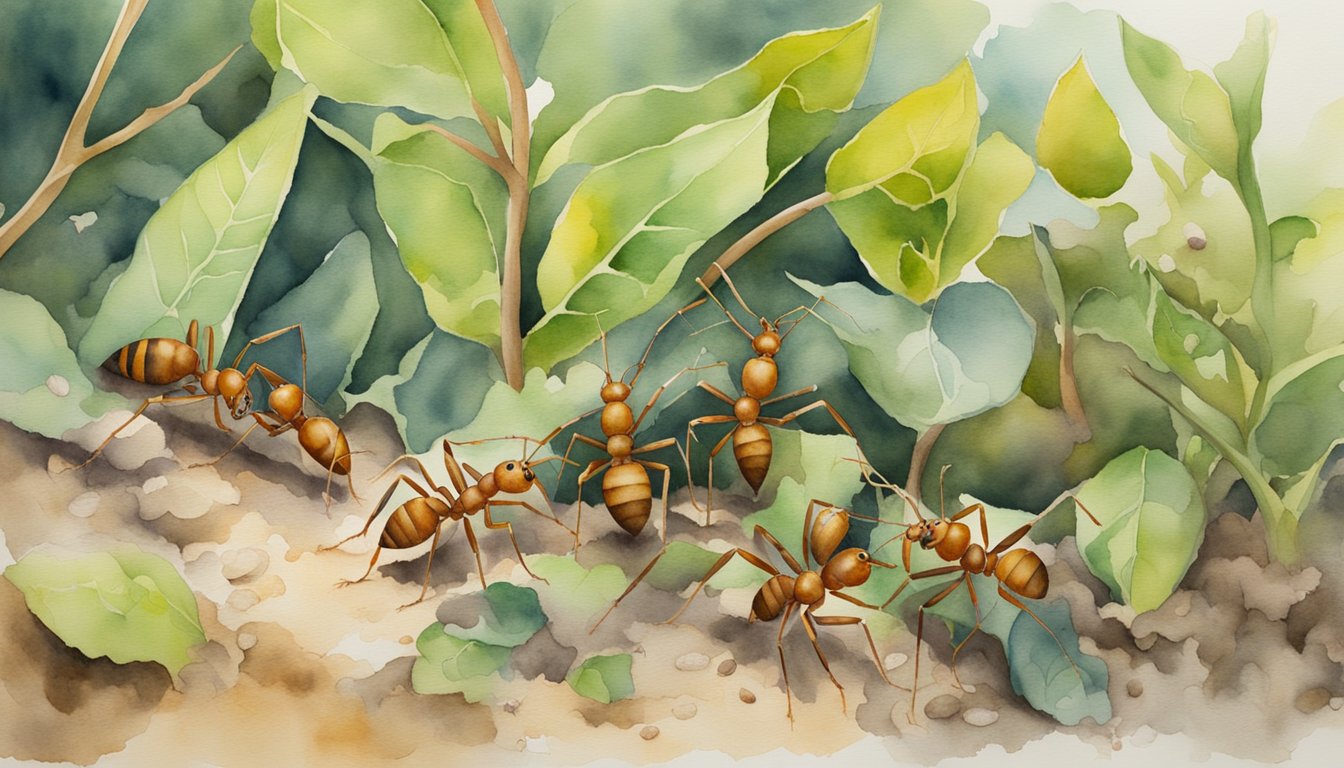 Ants forage for food, communicate through pheromones, and work together to build and maintain their nest.</p><p>They exhibit complex social interactions within their colony