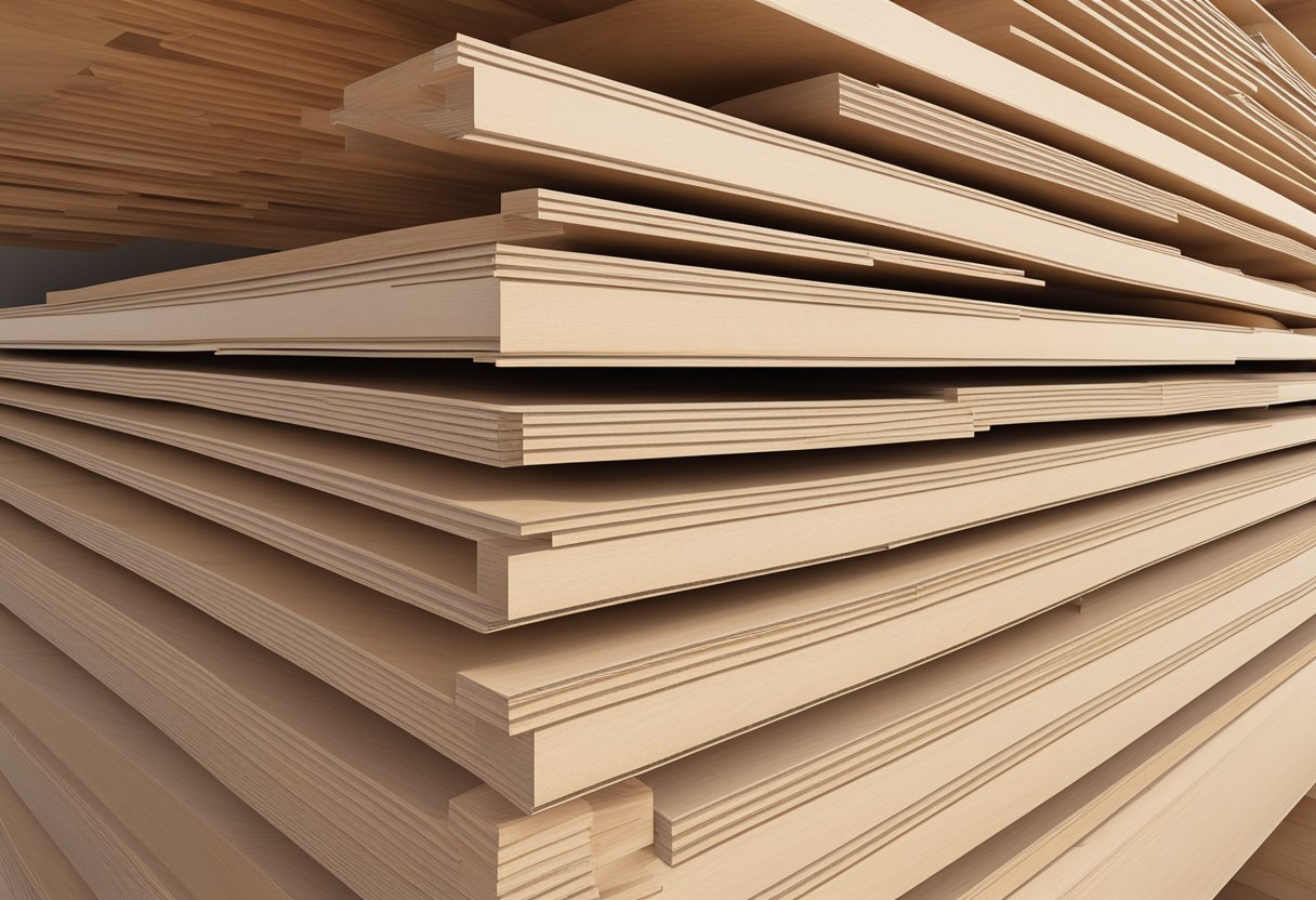 A stack of PP plywood sheets on a warehouse shelf