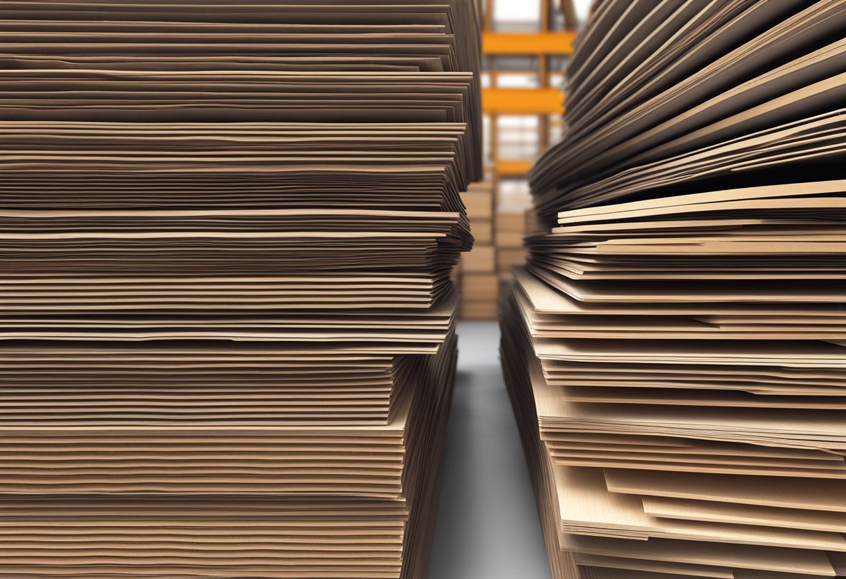 A stack of F17 form ply sheets arranged neatly in a warehouse setting