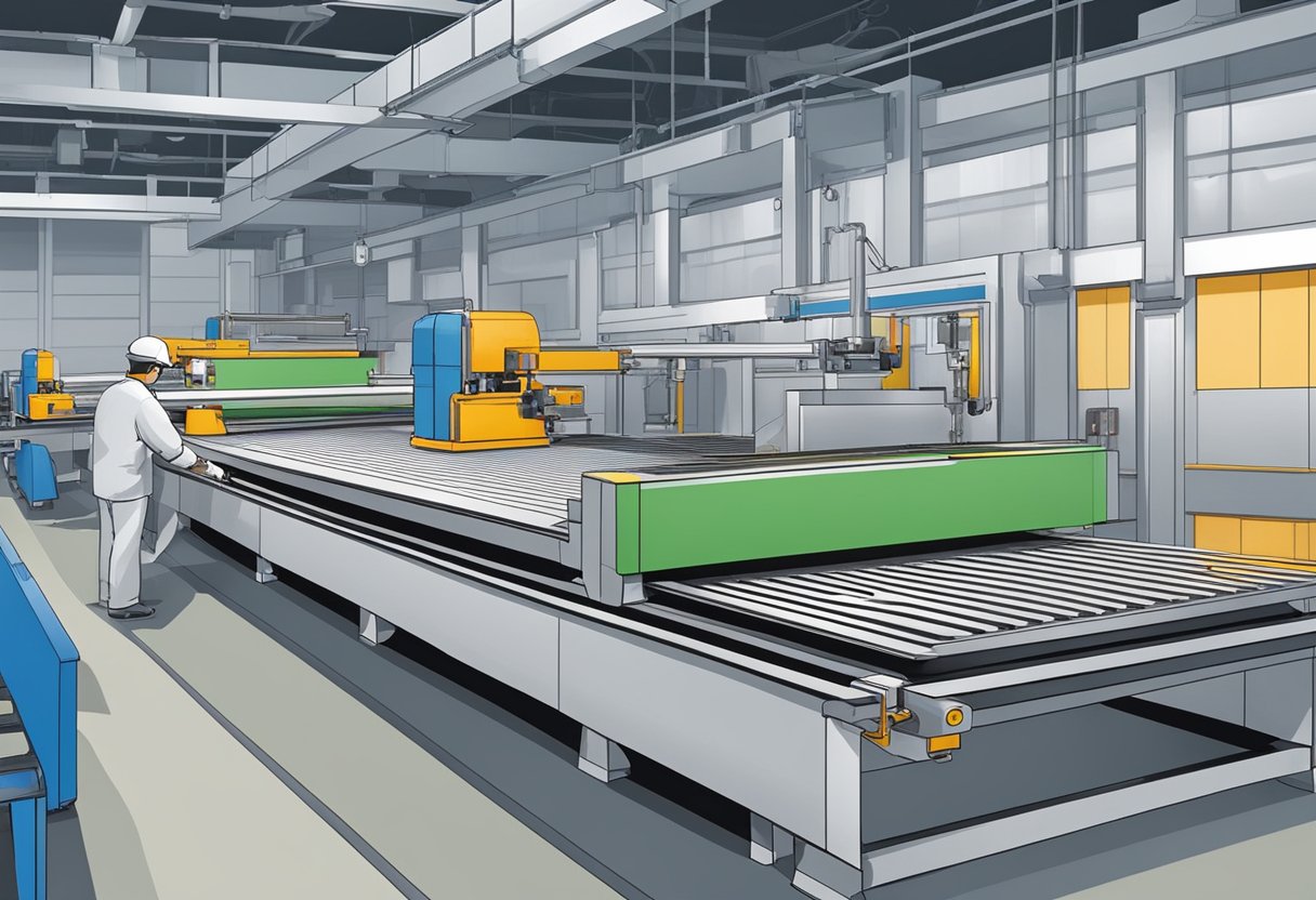 Machines cutting and shaping melamine slotted boards on a production line