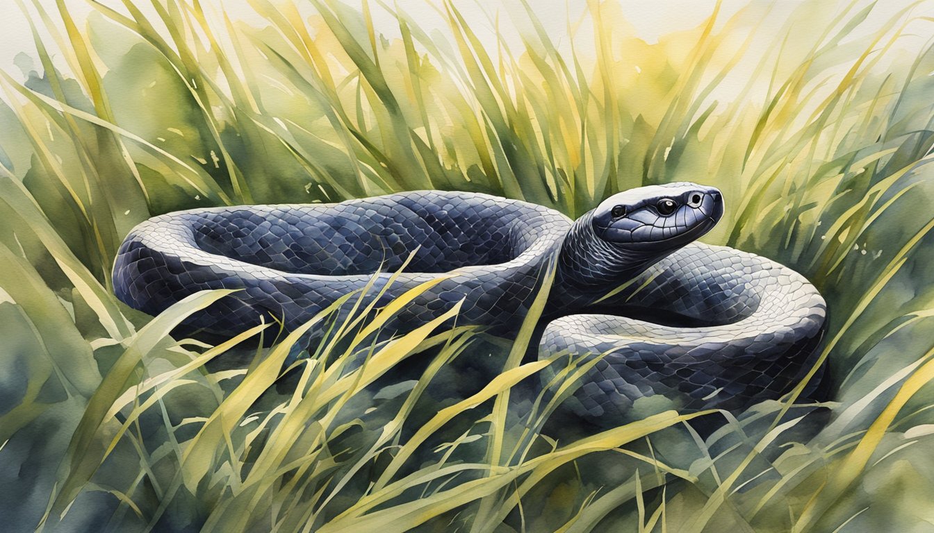 A black mamba slithers through tall grass, its sleek body glistening in the sunlight.</p><p>It raises its head, flicking its tongue as it surveys its surroundings, ready to strike at any potential prey