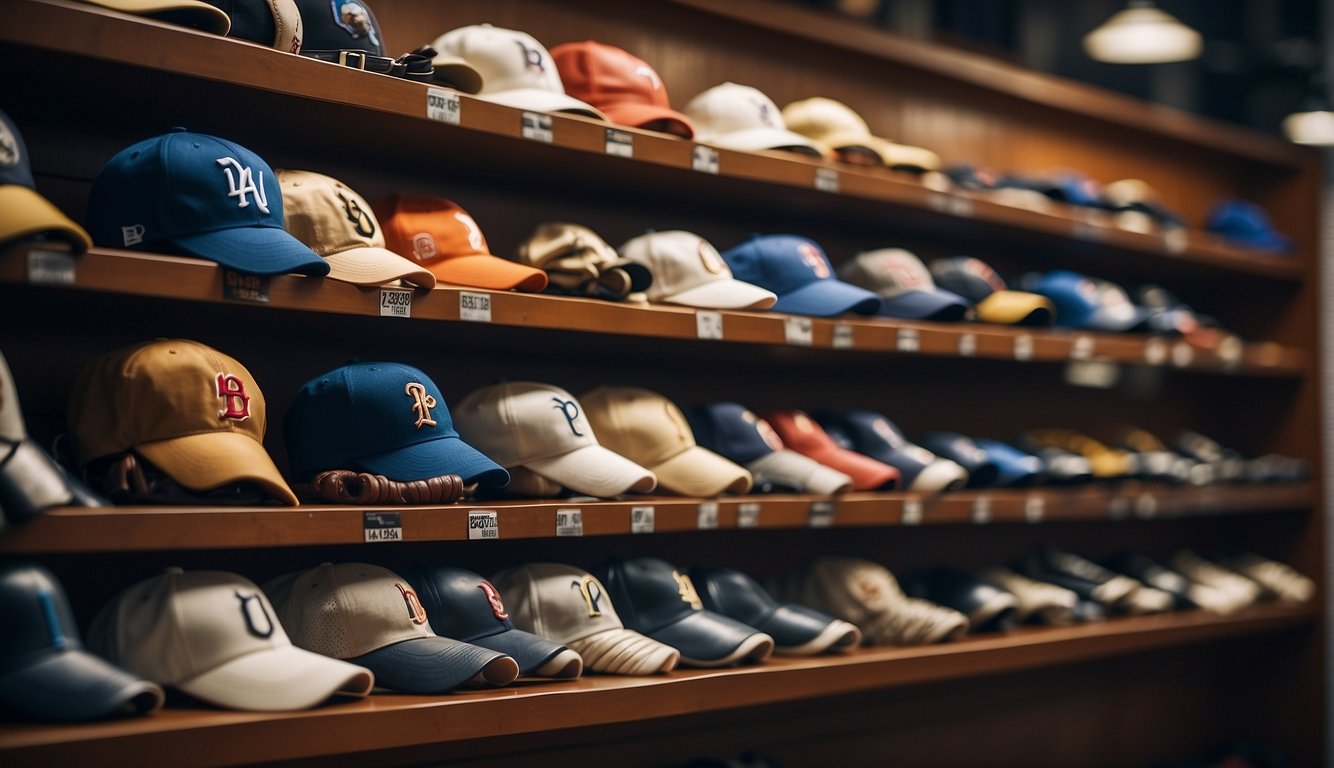 A display of top baseball brands: bats, gloves, balls, and cleats on a store shelf