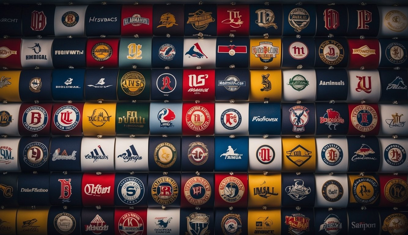 A row of top baseball brands' logos displayed on a banner