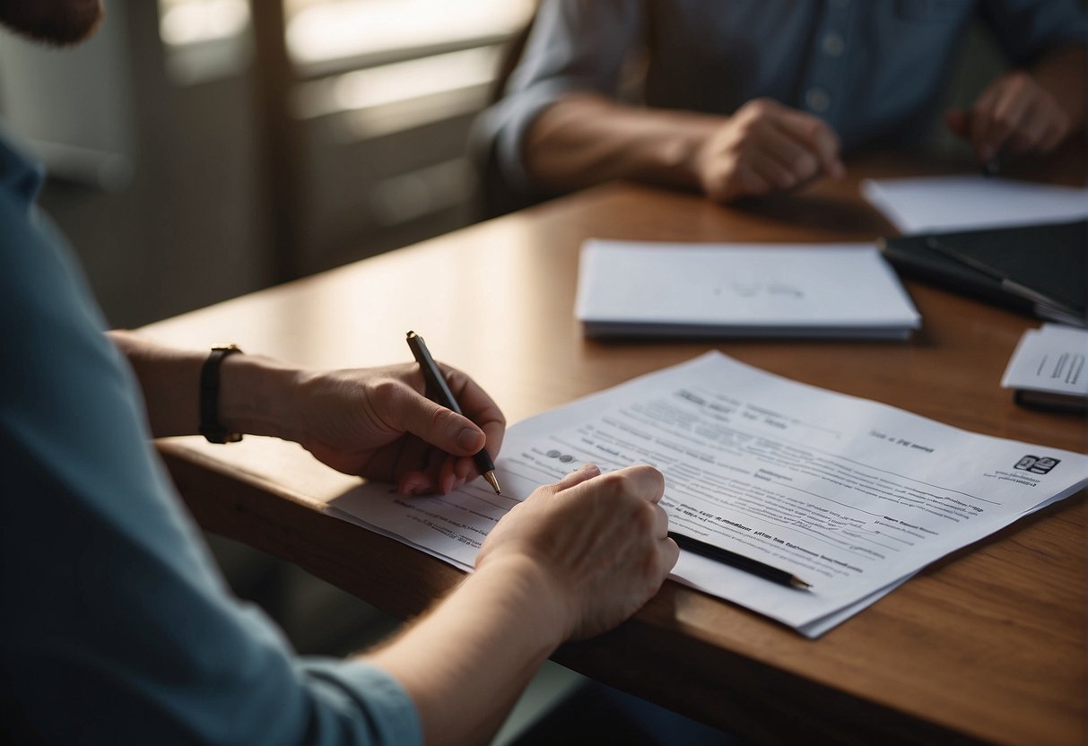 A person filling out paperwork for BPC autism benefits, then receiving a denial letter