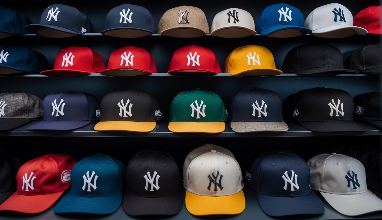 A display of best brand baseball hats arranged in a neat row on a store shelf