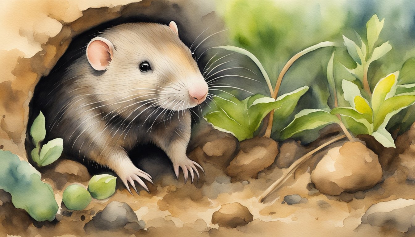 A mole rat burrows underground, foraging for food and creating tunnels.</p><p>It interacts with other animals and contributes to the ecosystem.</p><p>Its conservation status is threatened due to habitat loss