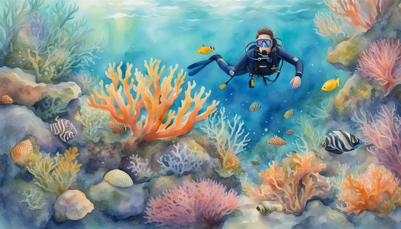 Sea cucumbers nestled among vibrant coral, surrounded by diverse marine life.</p><p>A diver gently observes, ensuring the delicate ecosystem remains undisturbed