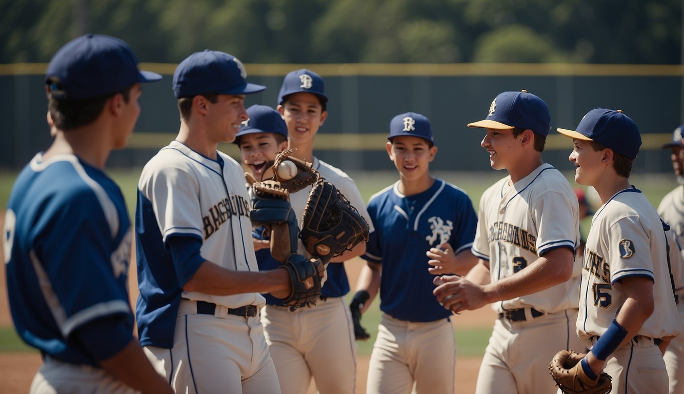 A group of young baseball players enjoying camaraderie and skill development while traveling to different tournaments and experiencing new competition