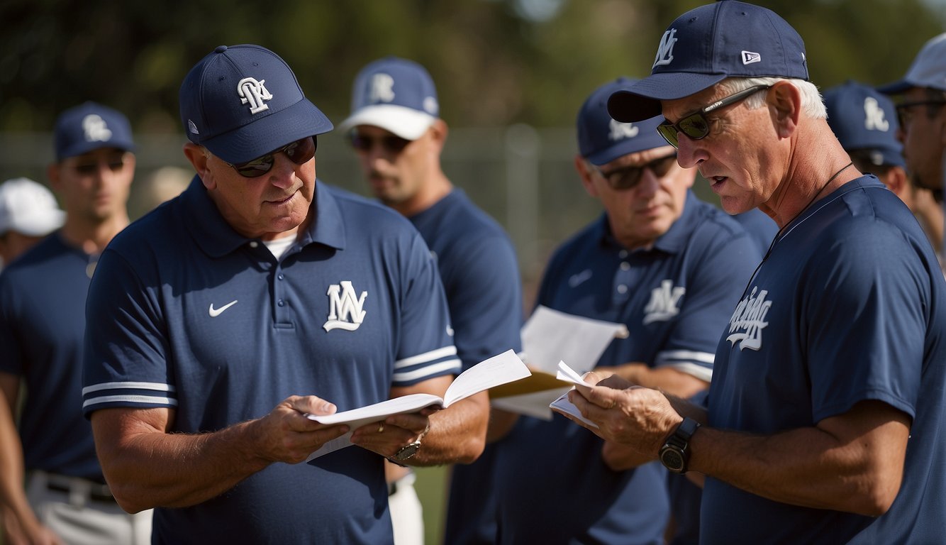 College baseball coaches gather info for campus life. They review schedules, facilities, and team expectations