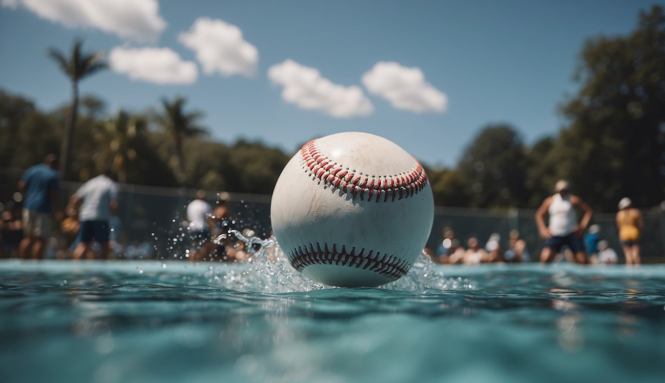 A baseball flying past a swimmer in a pool