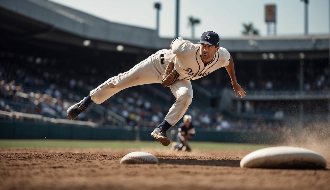 A baseball flying past a diving swimmer, showcasing the difficulty of each sport