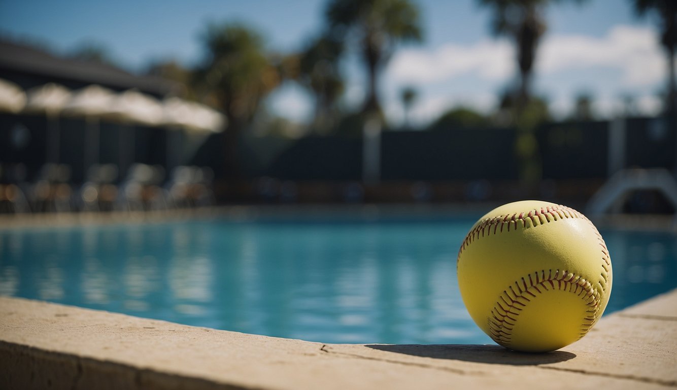 A baseball and a swimming pool, both surrounded by changing seasons and career milestones