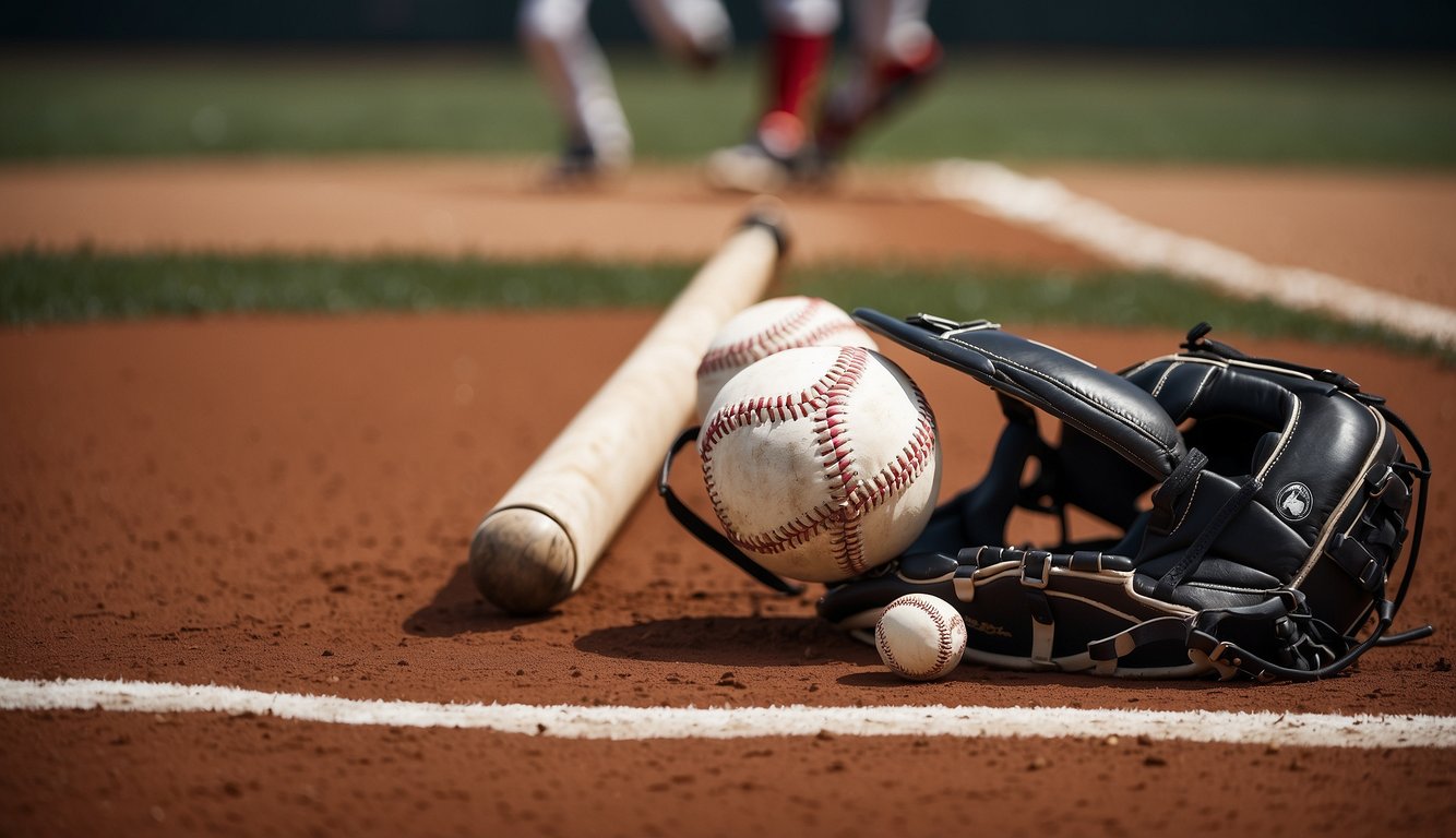 A baseball and hockey field with equipment and players in action, capturing the essence of both sports