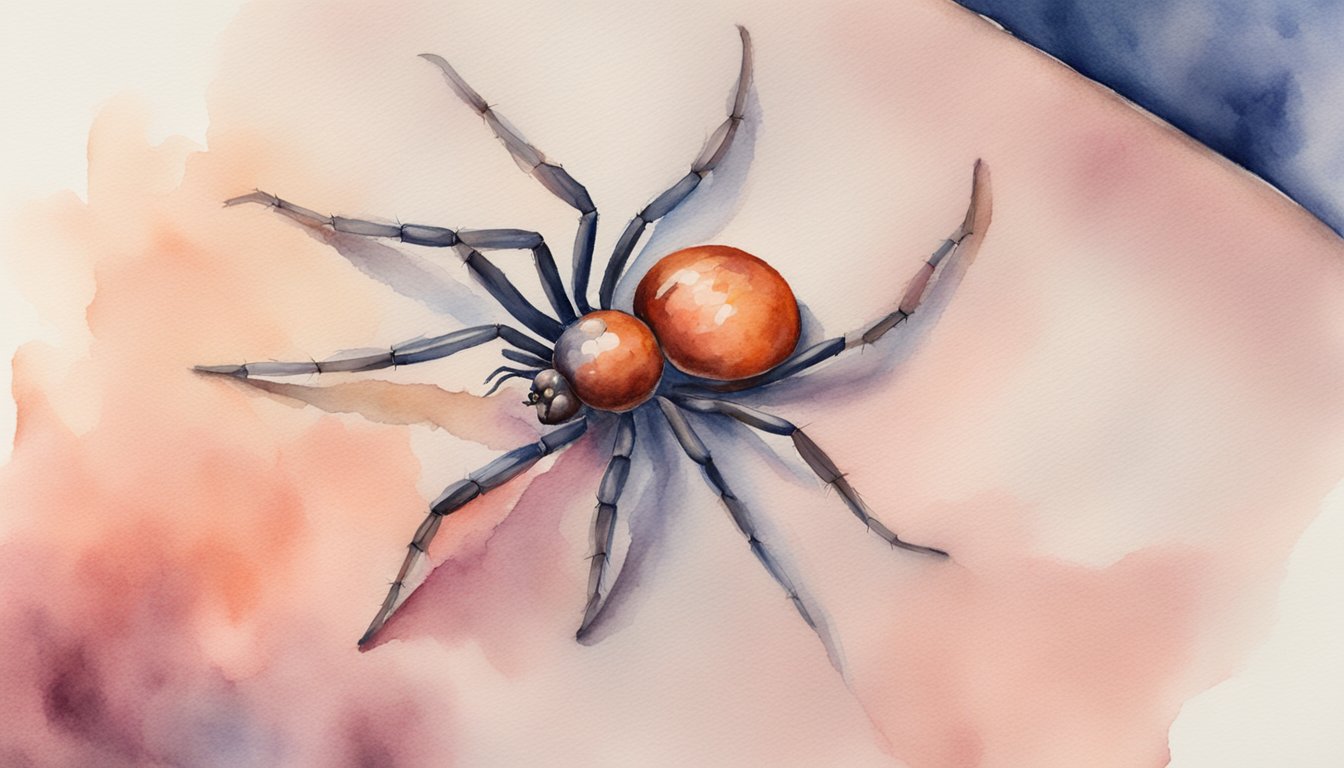 A person's skin shows redness and swelling after a spider bite.</p><p>The venom causes pain and discomfort.</p><p>Medical treatment is necessary